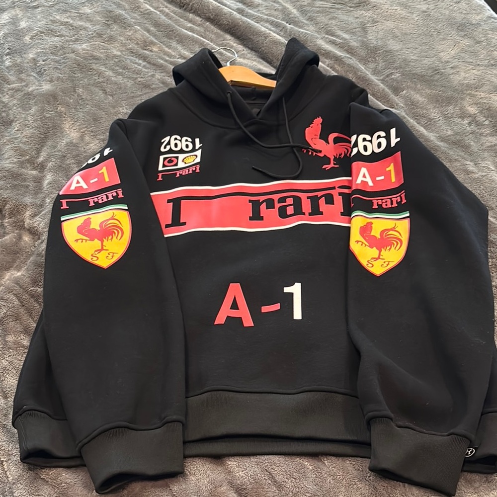 Ferrari Black Hoodie with Red and Yellow Accents made for Retro 14 Jordan